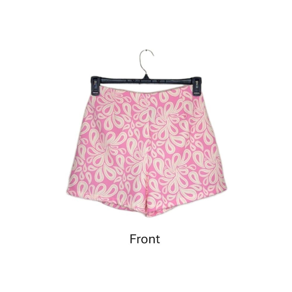 Venti6 Pink Abstract Swirl Pleated Flared Shorts Large